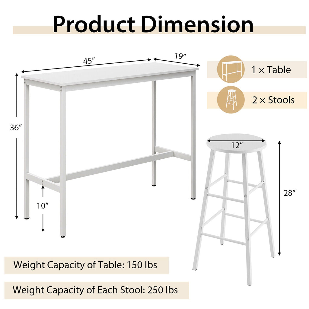 3 Piece Pub Table and Stools Kitchen Dining Set