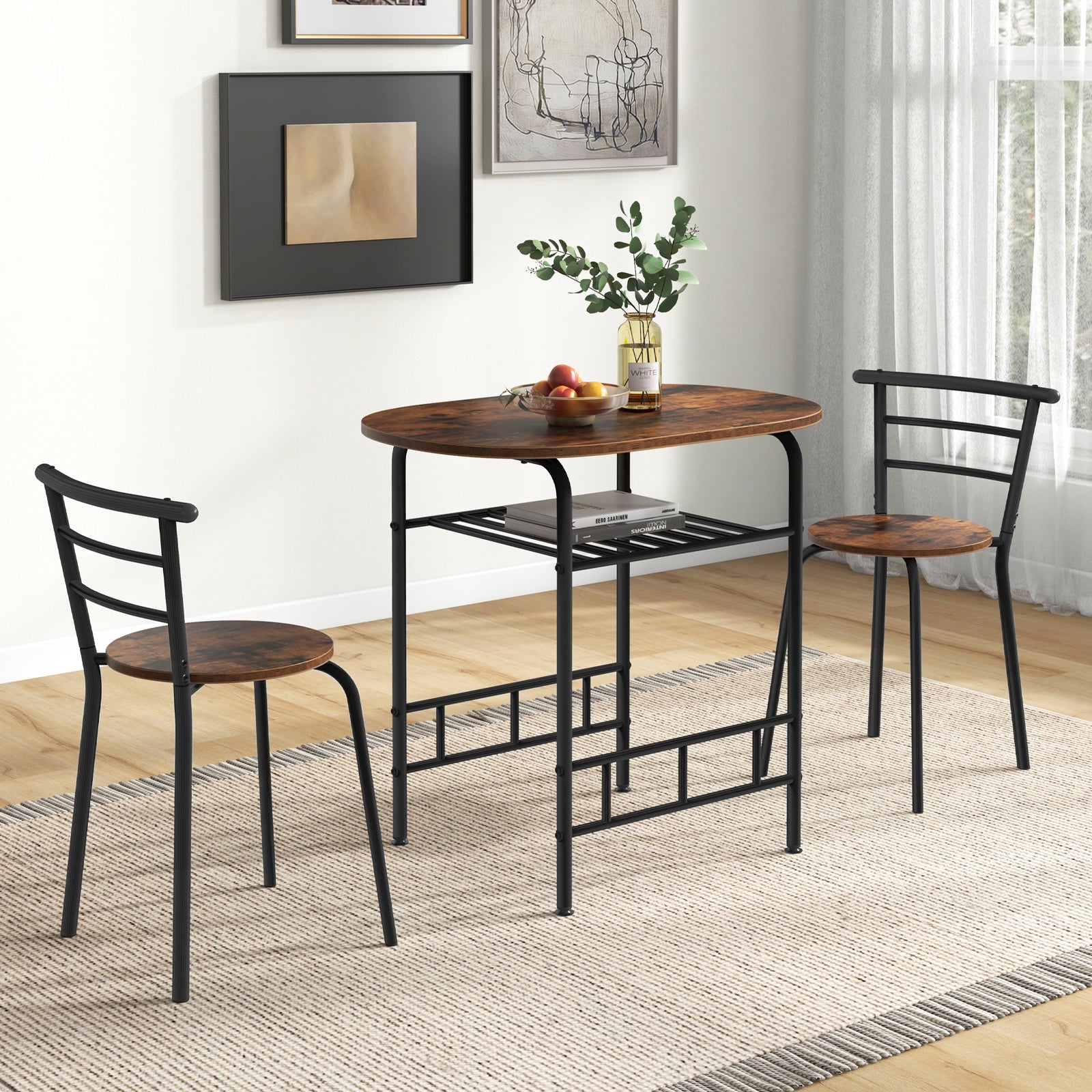 3 pcs Home Kitchen Bistro Pub Dining Table 2 Chairs Set