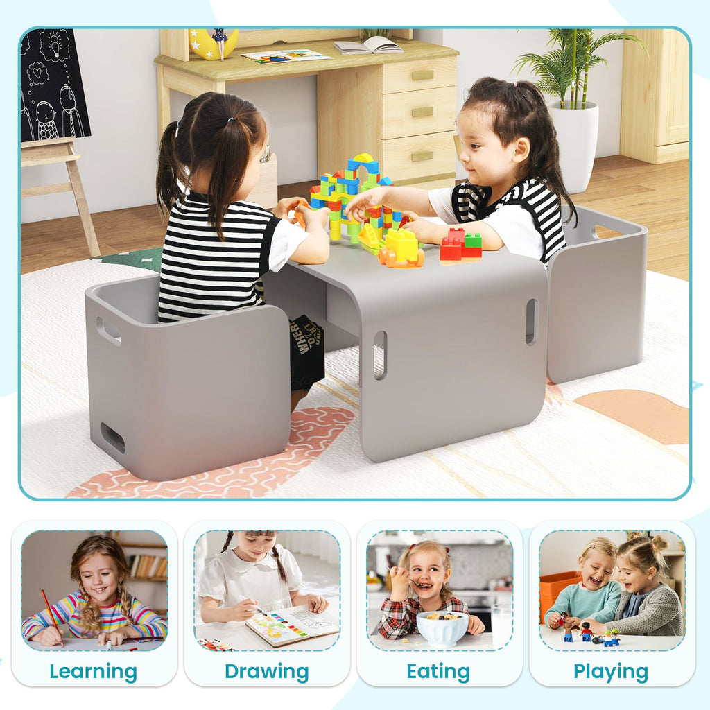 3 Pieces Kids Wooden Table and Chair Set