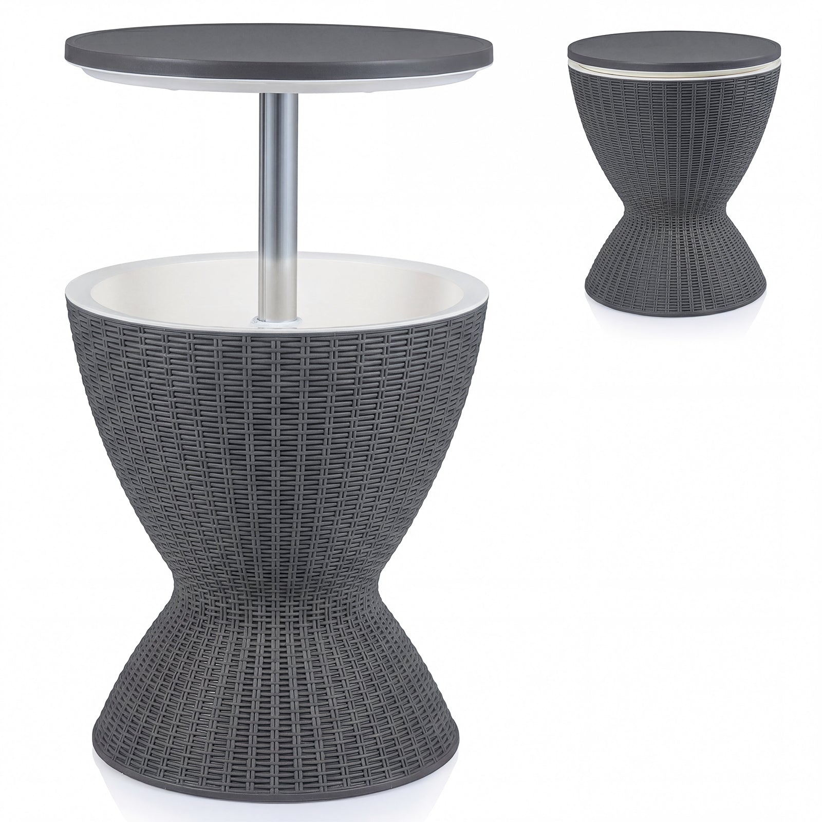 3 in 1 8 Gallon Patio Rattan Cooler Bar Table with Adjust Ice Bucket-Black