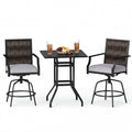 3 Pieces Outdoor Swivel Bar Set High Top Patio Bar Table and Rattan Wicker Chairs