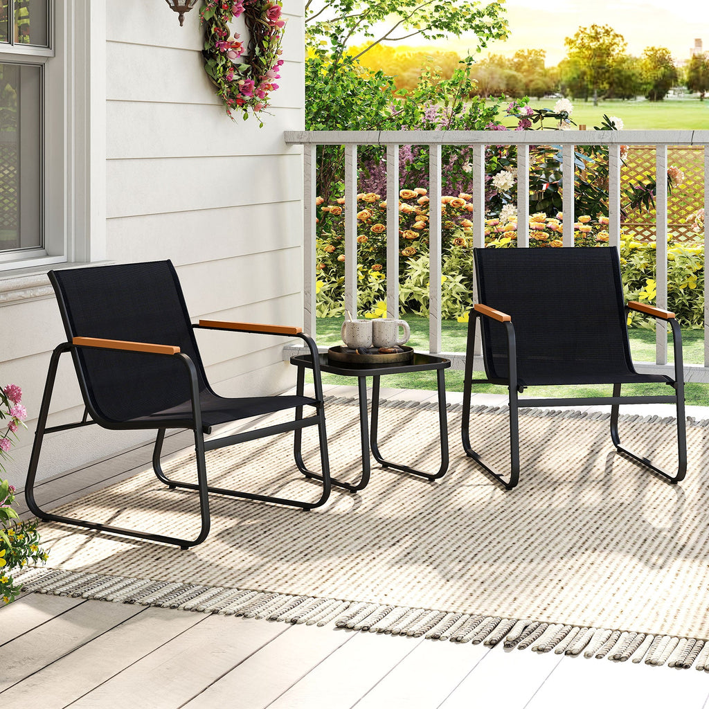 3 Pieces Patio Bistro Set Outdoor Fabric Conversation Set-Gray