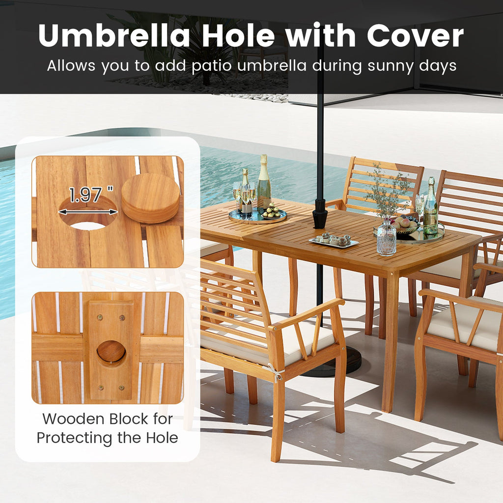 3 Pieces Patio Dining Set with Acacia Wood Outdoor Table and Benches