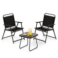 3 Pieces Patio Folding Conversation Chairs and Table-Black