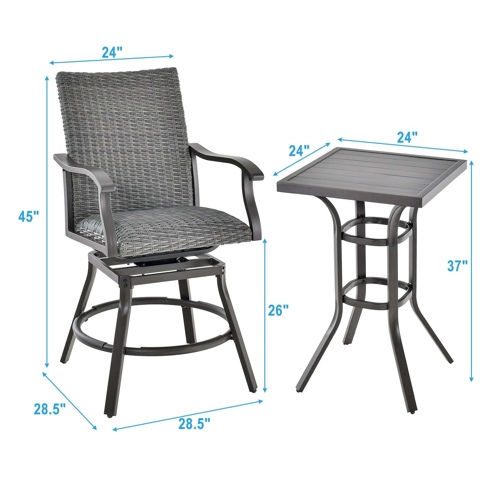 3 Pieces Swivel Bar Set with 4D Air Fiber Cushion