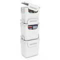 3 Pieces Plastic Storage Bins Stackable with Front Door and Side Handles-White