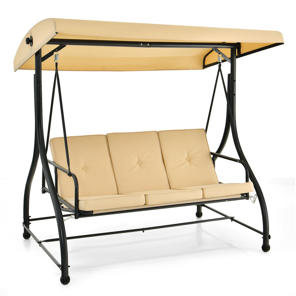 3 Seat Outdoor Porch Swing with Adjustable Canopy