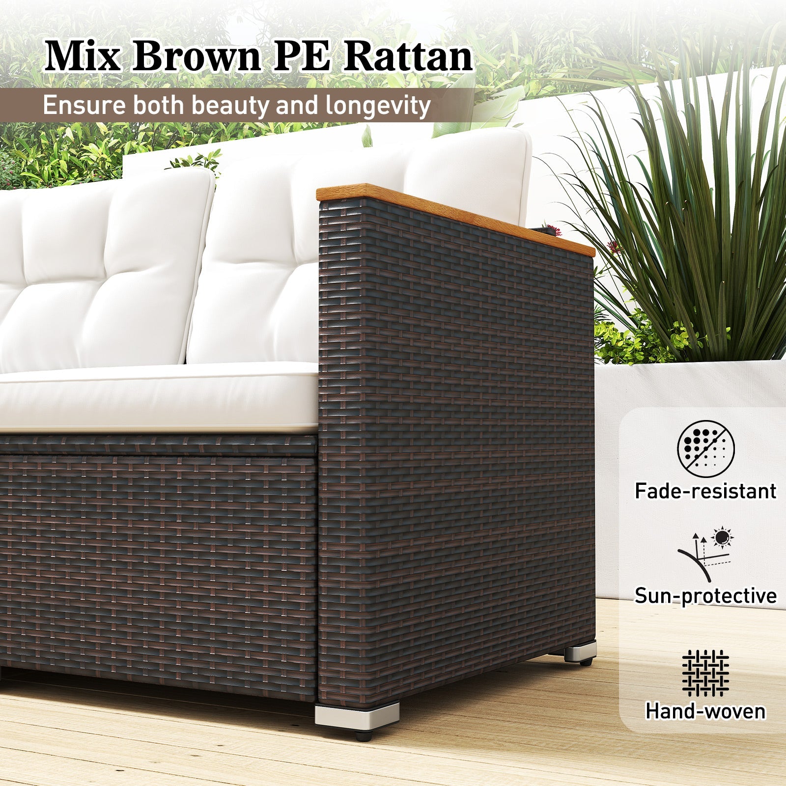 3-Seat Patio Couch Sofa with Deep Seating and Cushion-White