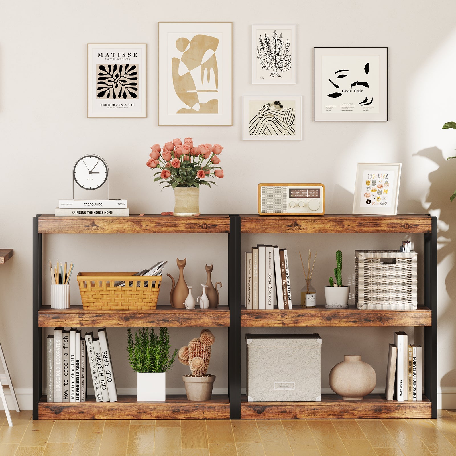 3 Tier Bookshelf Wooden Bookcase with Dual Anti-Tipping Kits