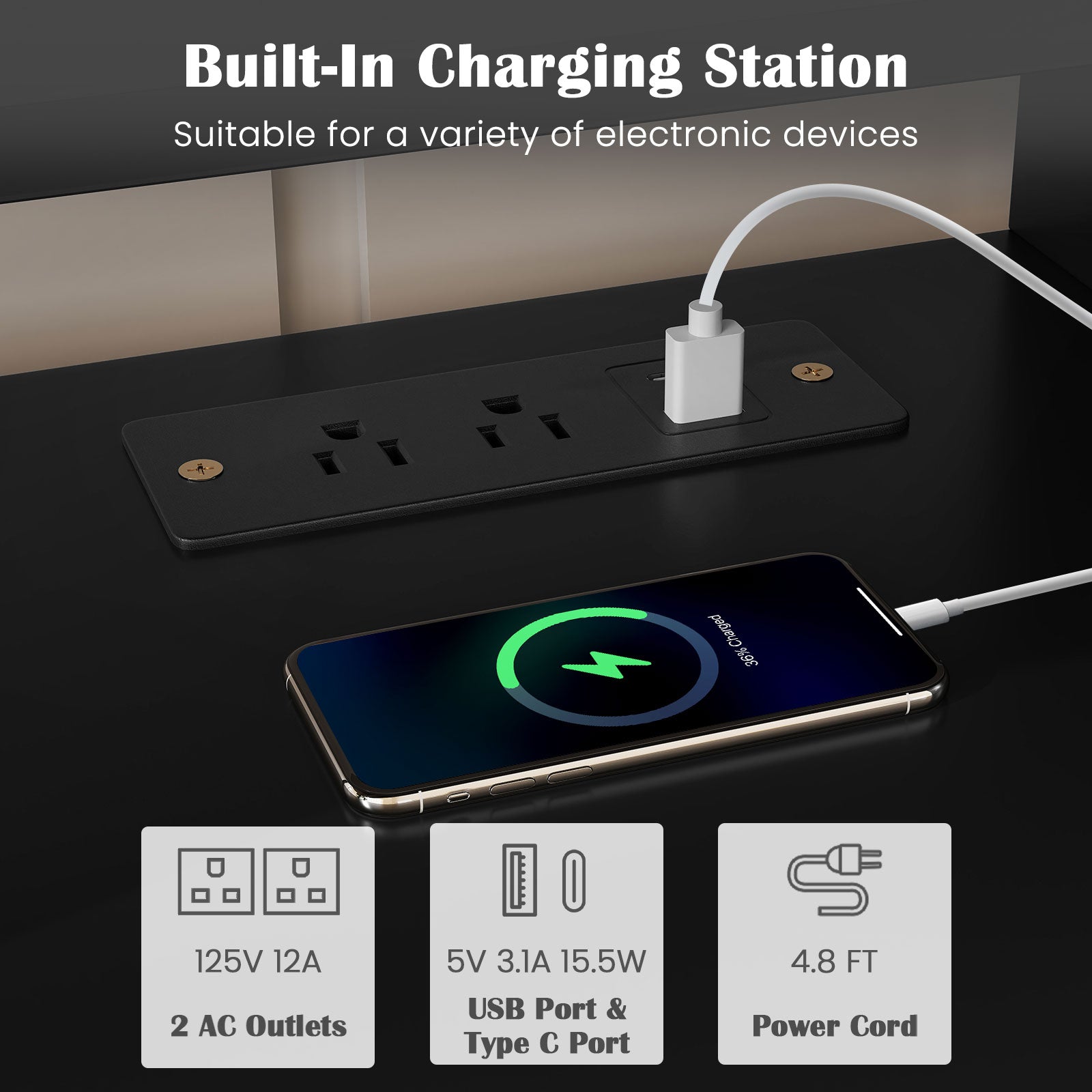 3-Tier Corner TV Stand for TVs up to 65 Inches with Charging Station