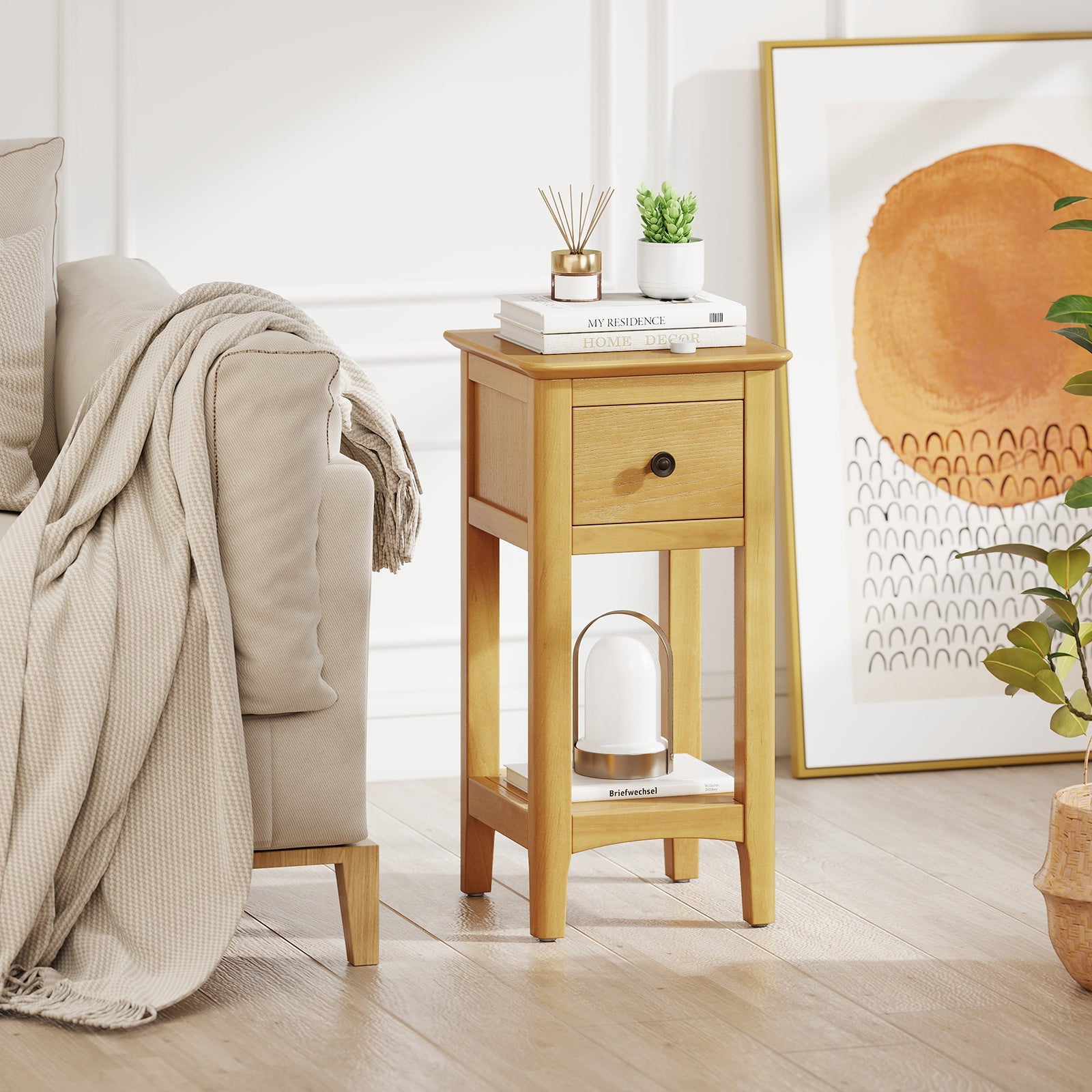 3-Tier Nightstand with Drawer and Open Storage Shelf