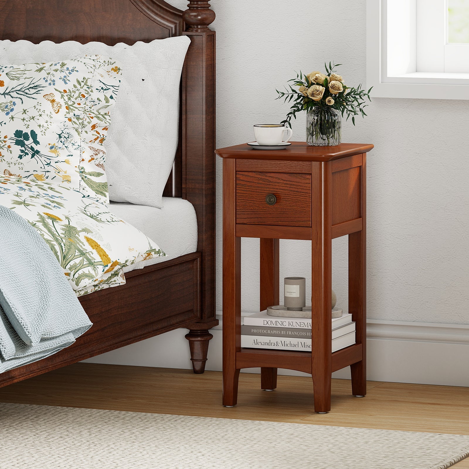 3-Tier Nightstand with Drawer and Open Storage Shelf