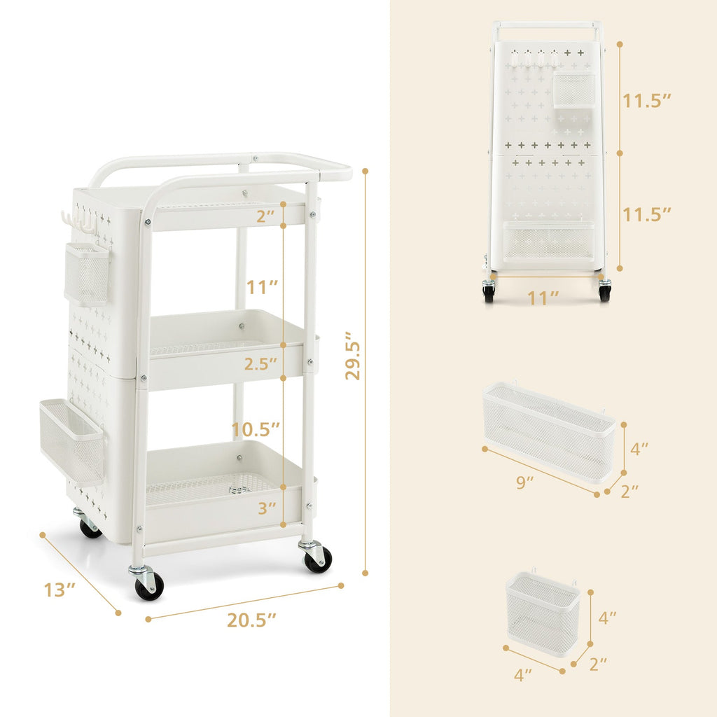 3-Tier Utility Storage Cart with DIY Pegboard Baskets