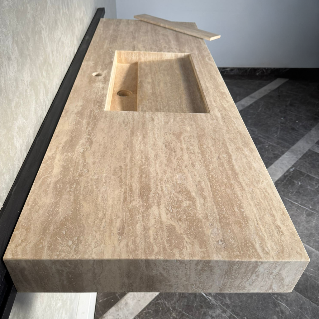 Vein Cut Travertine Natural Stone Bathroom Sink - Handmade Modern
