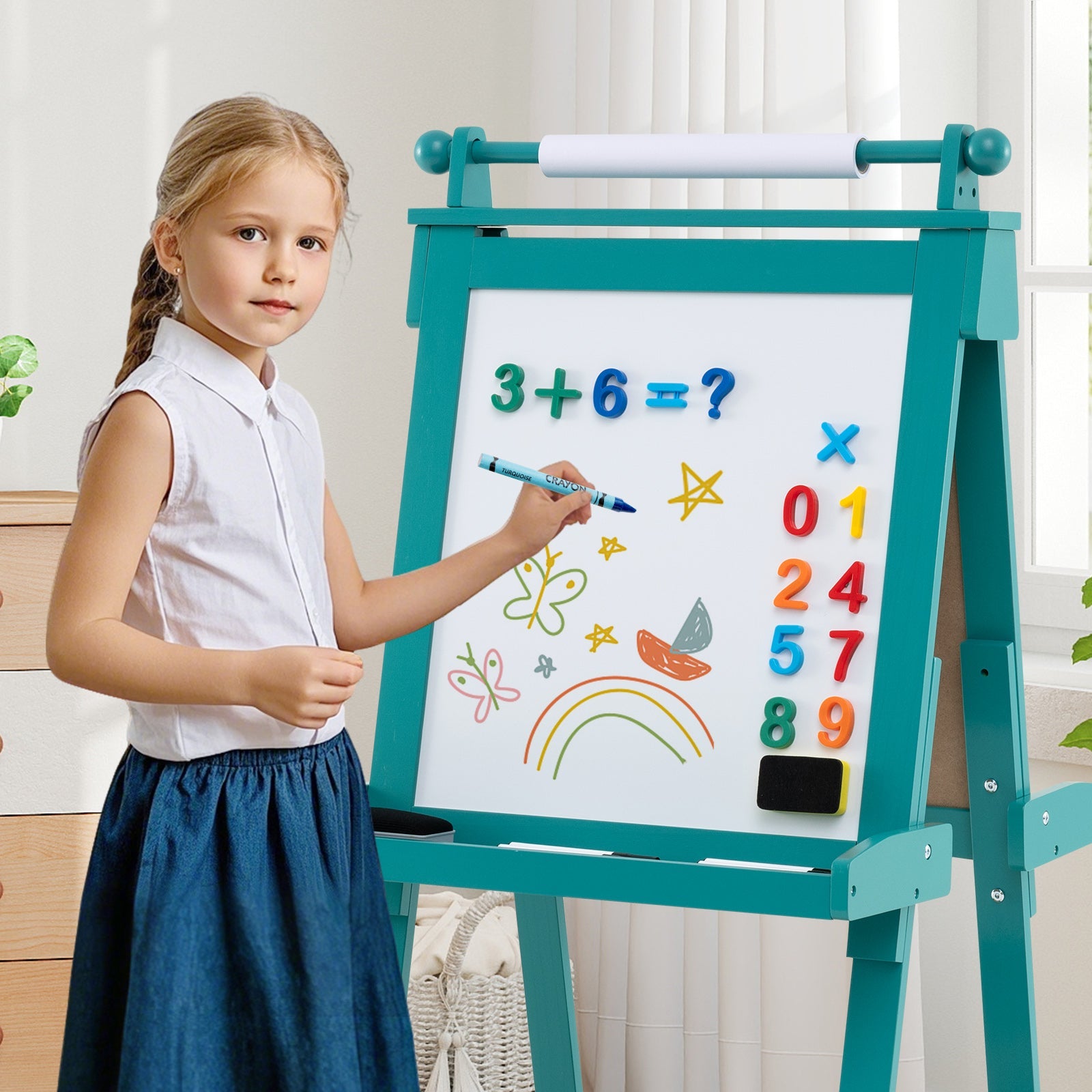 3-in-1 Double-sided Art Easel with Chalkboard and Magnetic Whiteboard