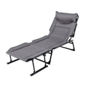3 in 1 Folding Camping Cot Comfy Padded Convertible Single Sofa Chair-Gray