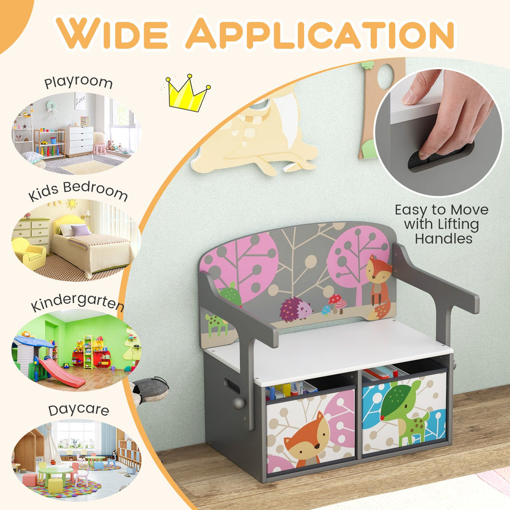 3 in 1 Kids Convertible Activity Bench with 2 Removable Fabric Bins