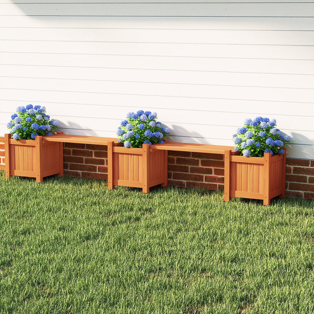 3-in-1 Outdoor Planter Box with Bench 2-Person Outdoor Bench with 2 Side Garden Beds-Orange