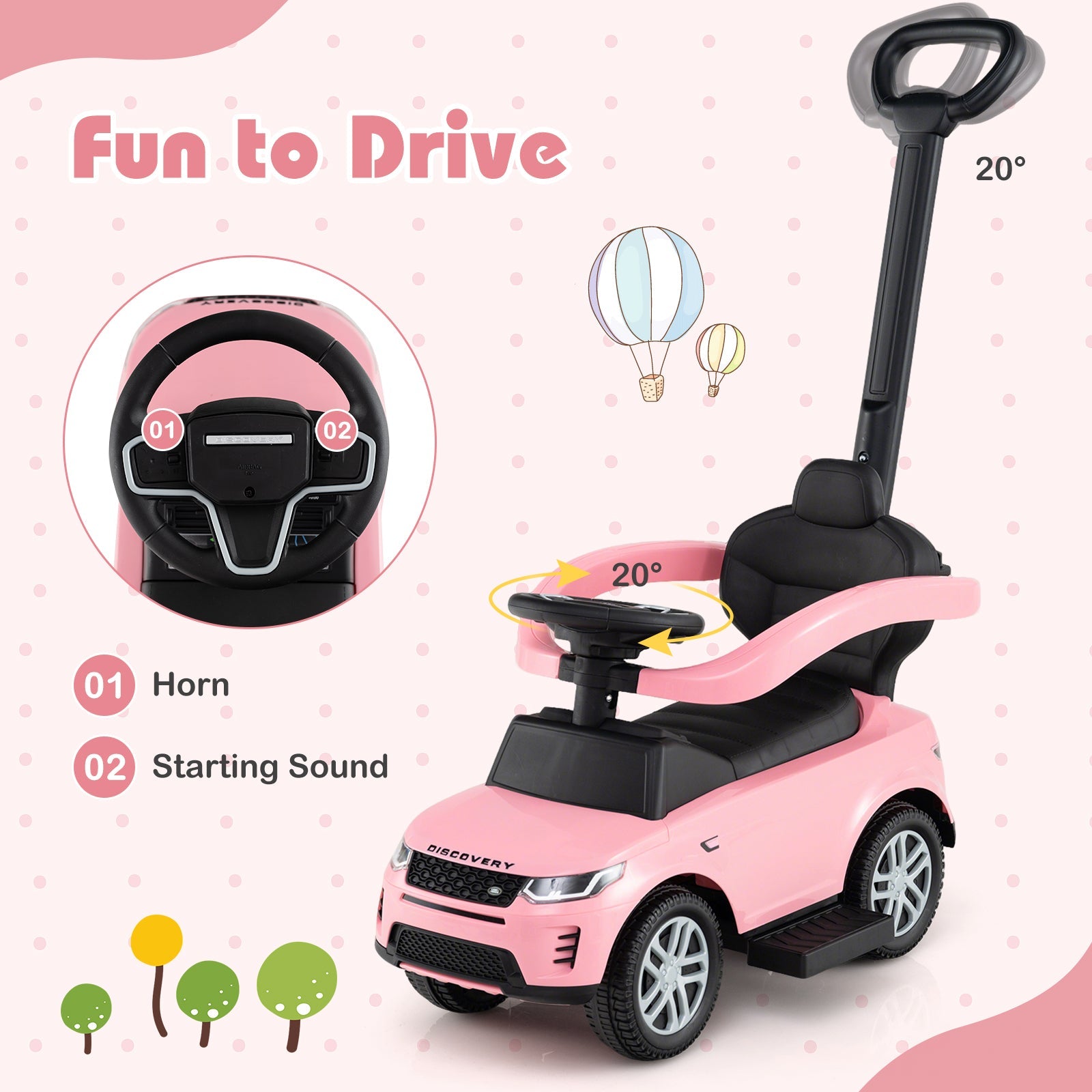 3 in 1 Push Car with Removable Handle and Guardrail for Kids 18-36 Months Old