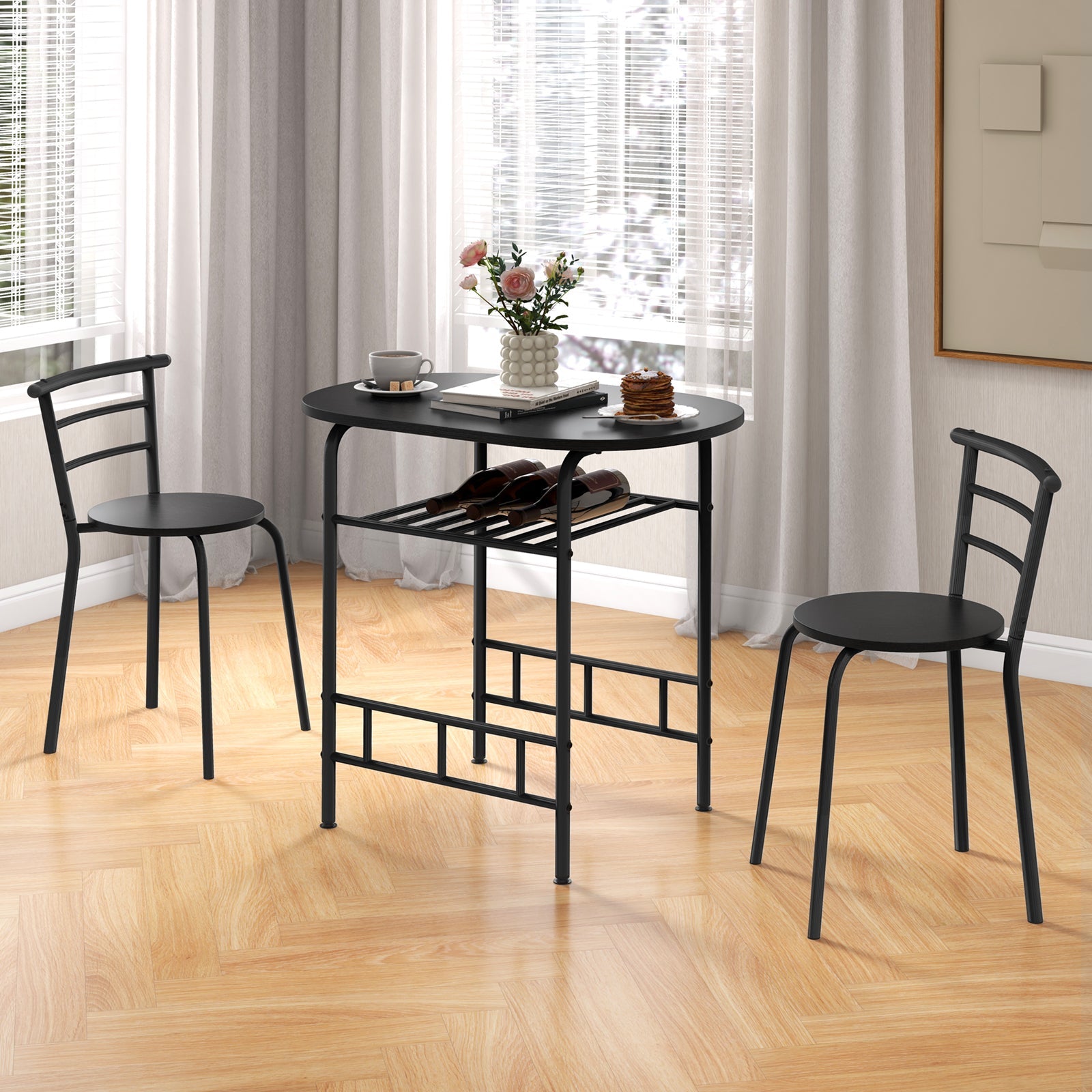 3 pcs Home Kitchen Bistro Pub Dining Table 2 Chairs Set