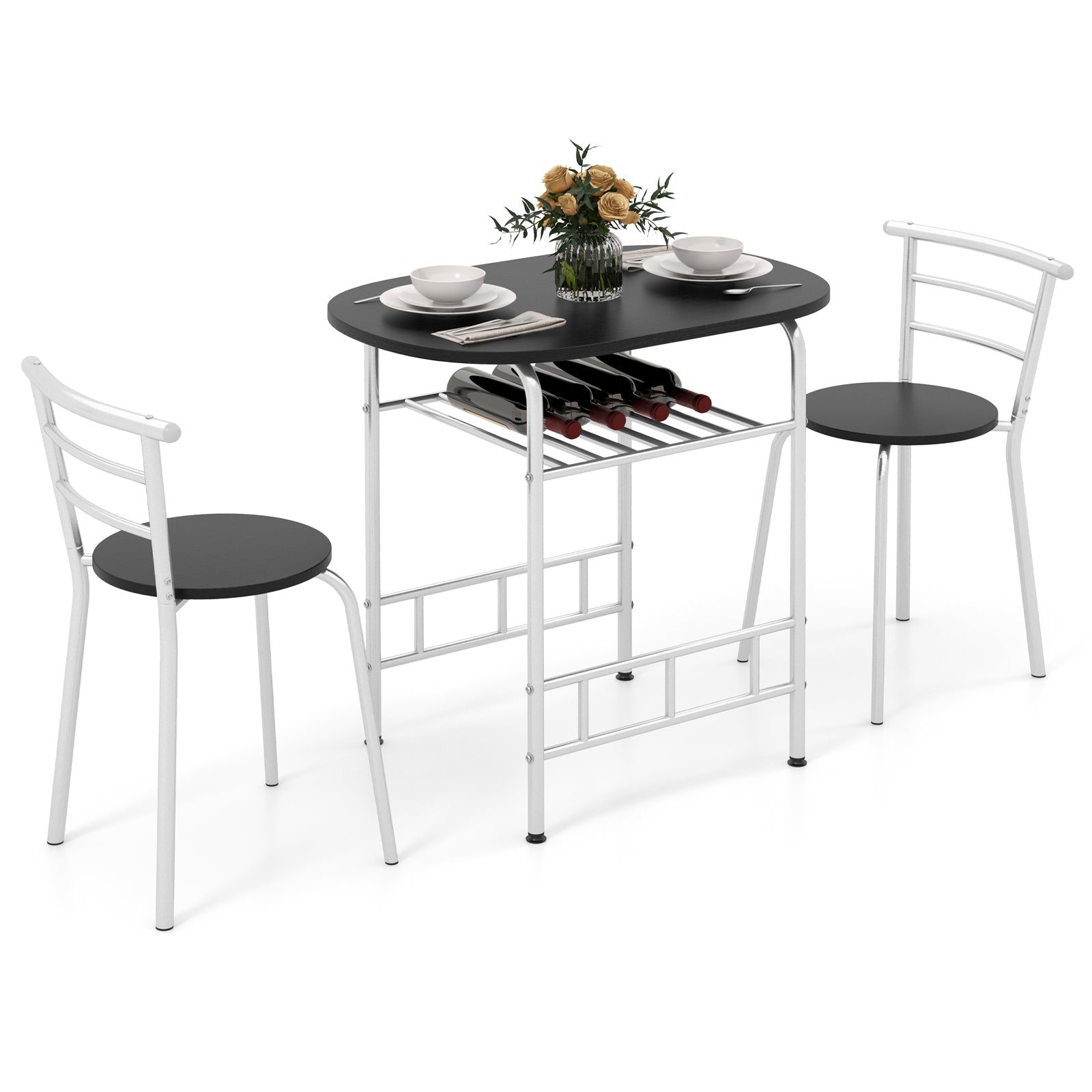 3 pcs Home Kitchen Bistro Pub Dining Table 2 Chairs Set