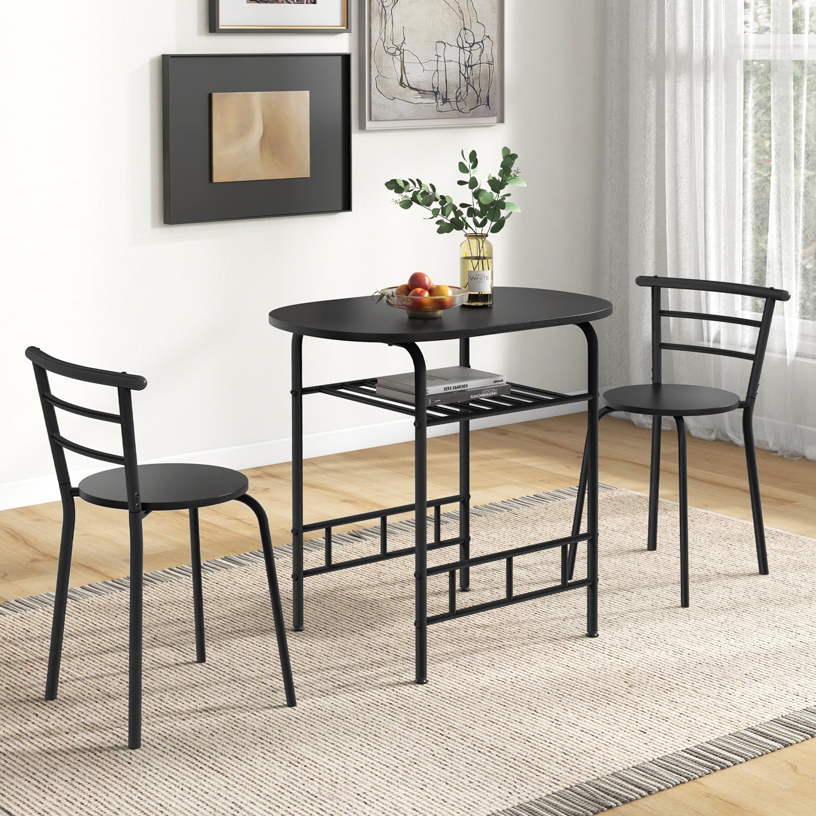 3 pcs Home Kitchen Bistro Pub Dining Table 2 Chairs Set