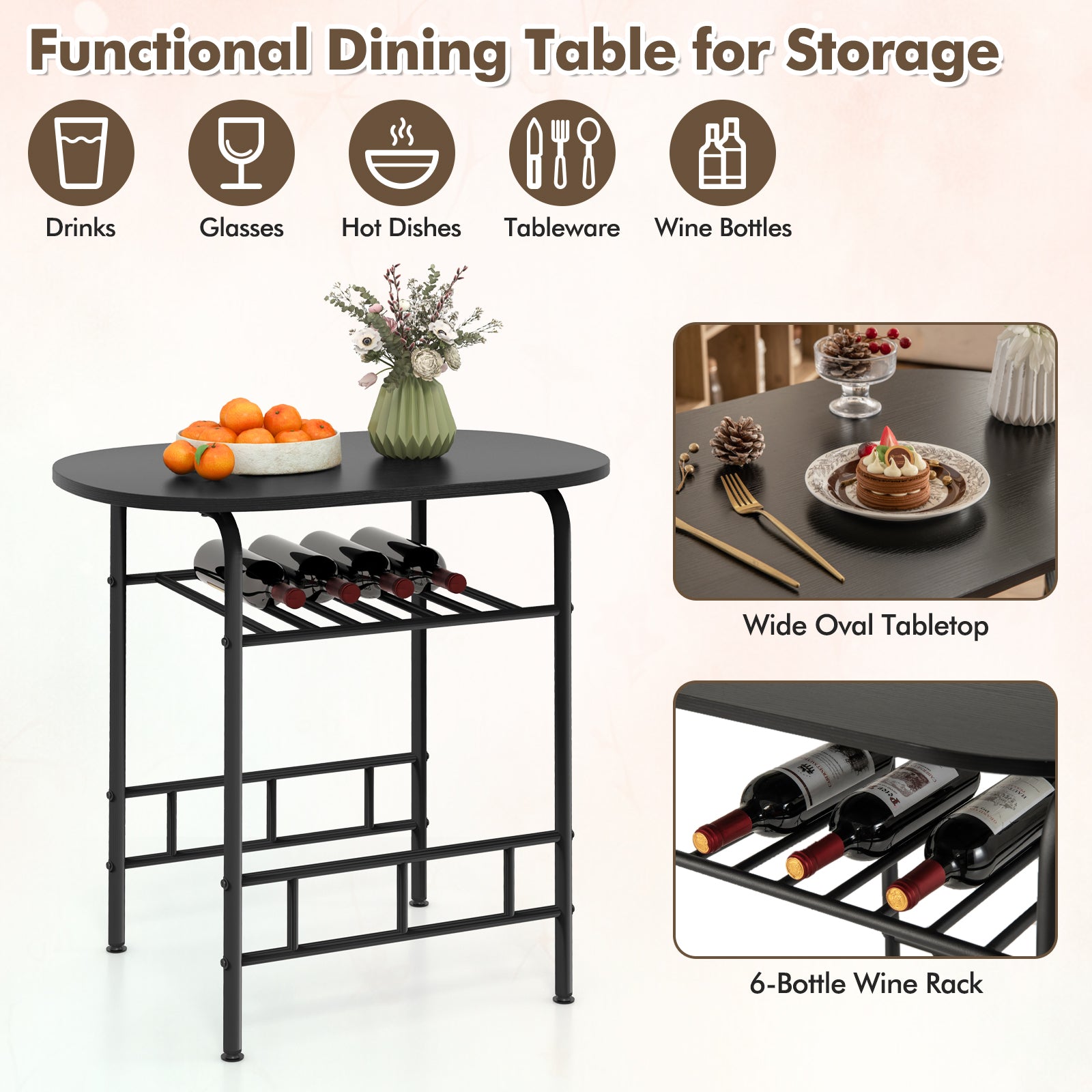 3 pcs Home Kitchen Bistro Pub Dining Table 2 Chairs Set