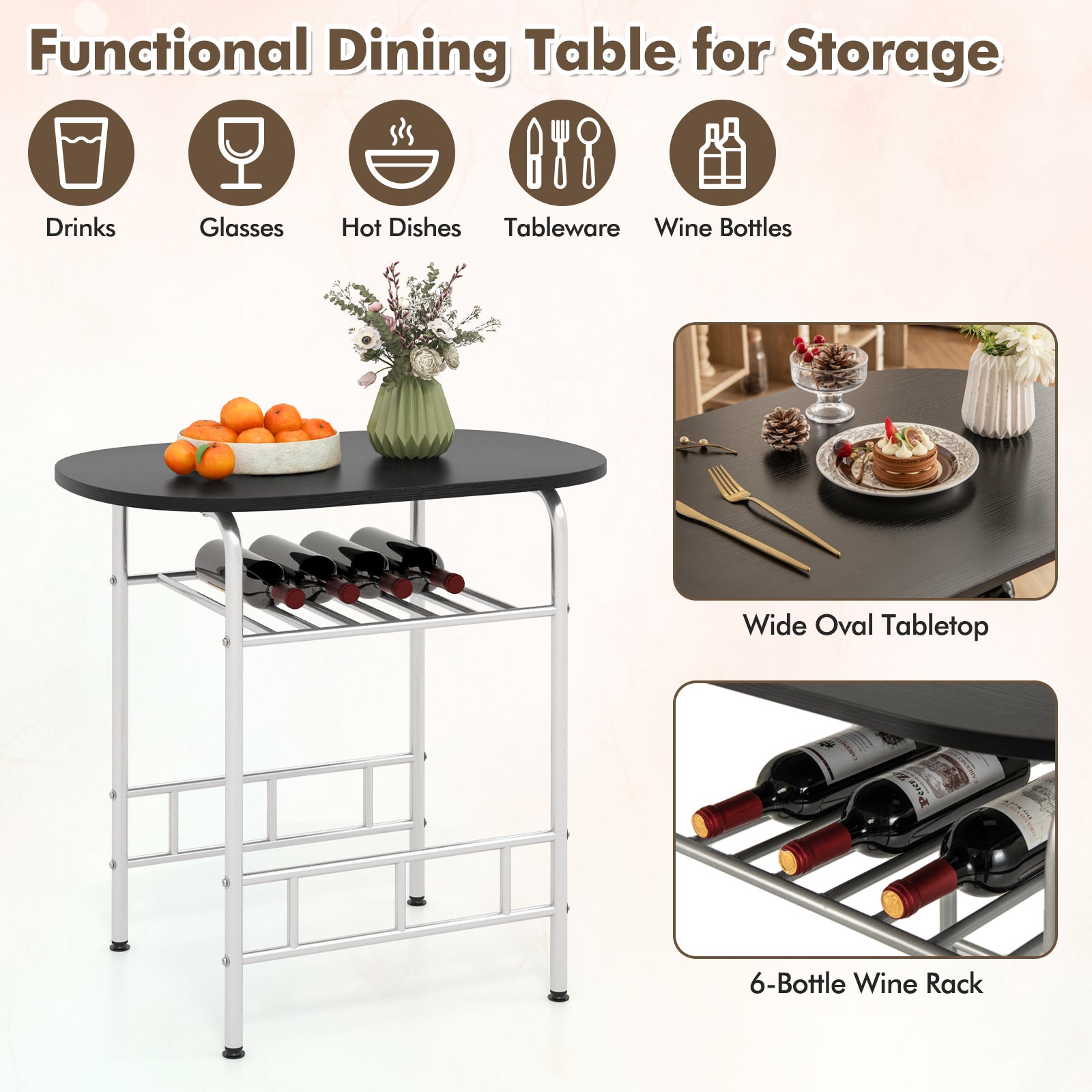 3 pcs Home Kitchen Bistro Pub Dining Table 2 Chairs Set