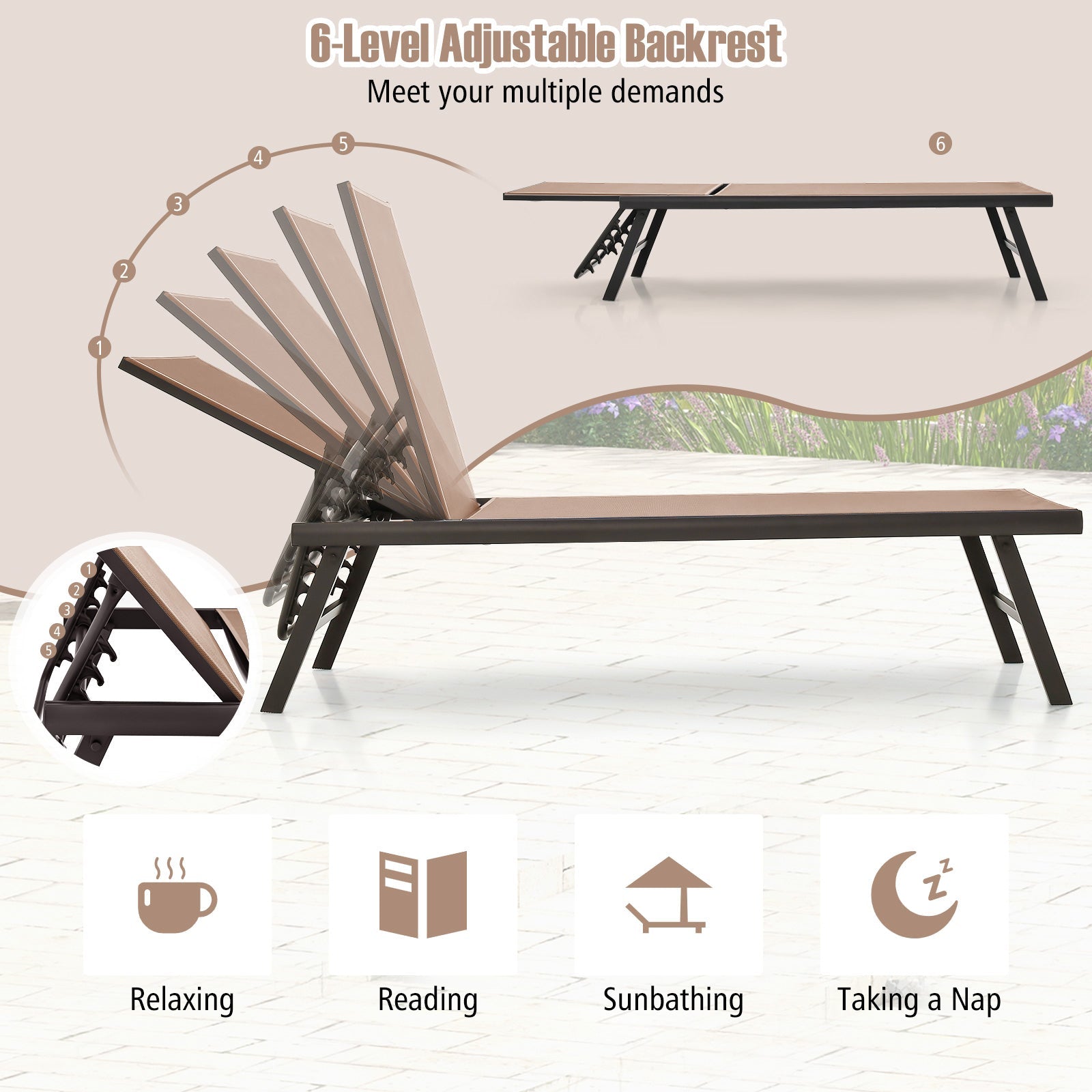 3 Pieces Patio Chaise Lounge Chair and Table Set for Poolside Yard