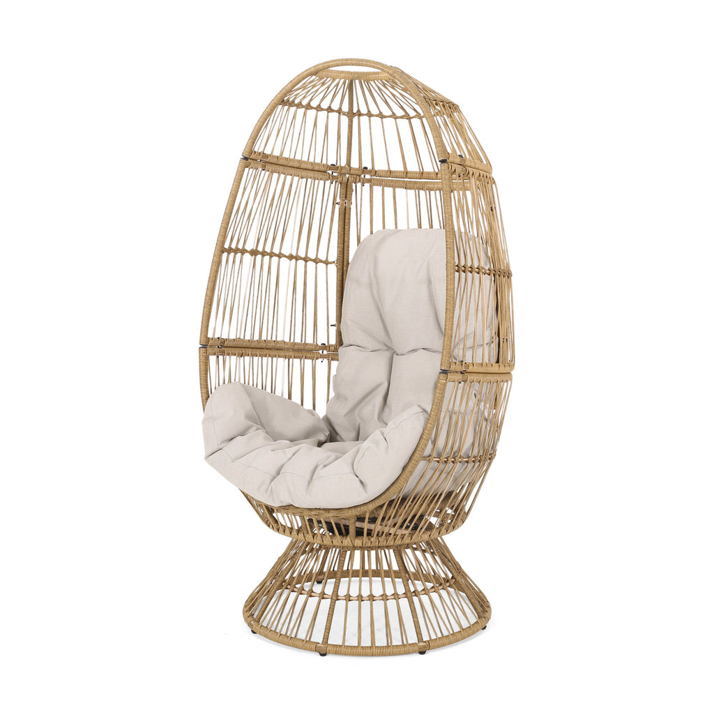 Outdoor Egg Chair PE Rattan Swivel Basket Natural Cushion 30.5in