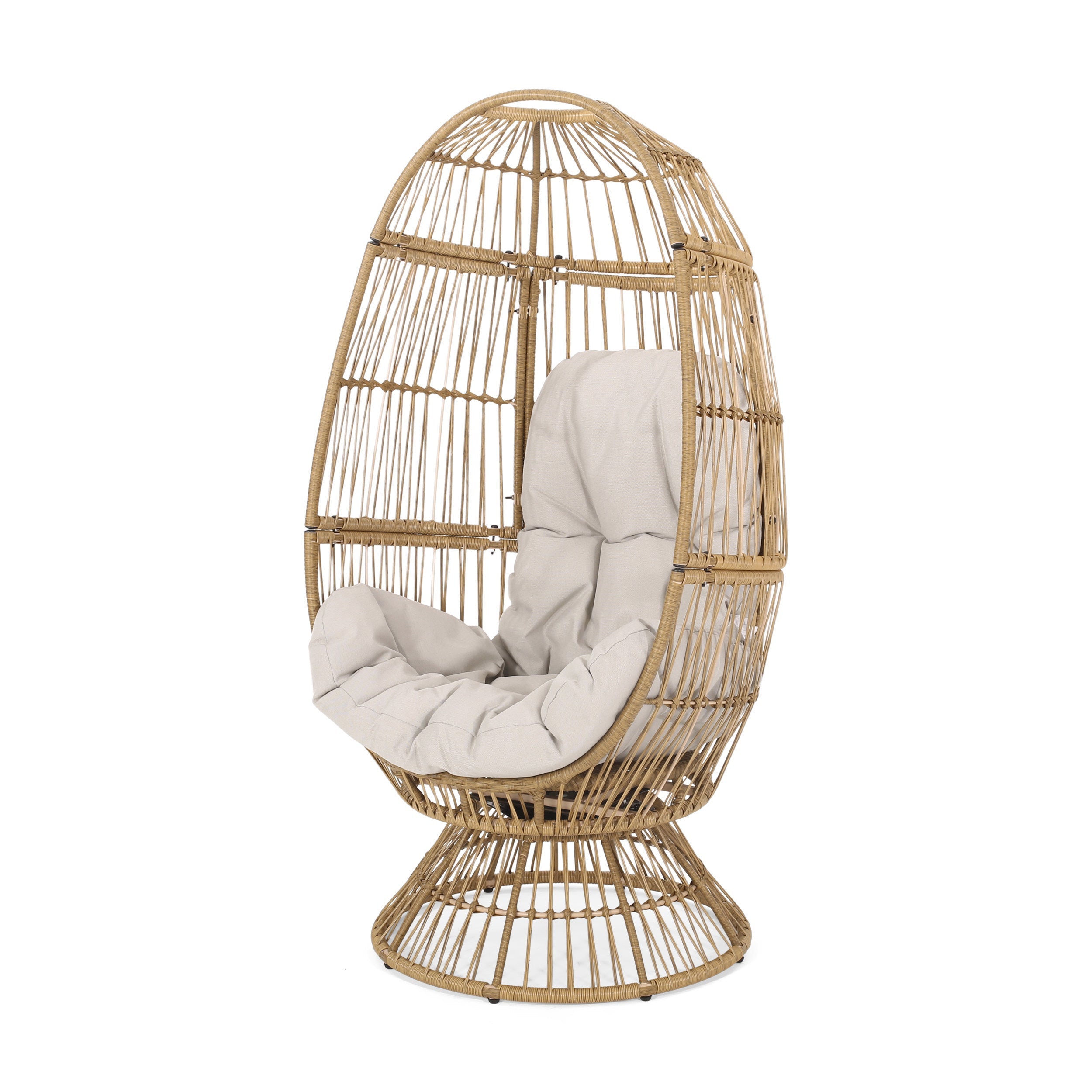 Outdoor Egg Chair PE Rattan Swivel Basket Natural Cushion 30.5in