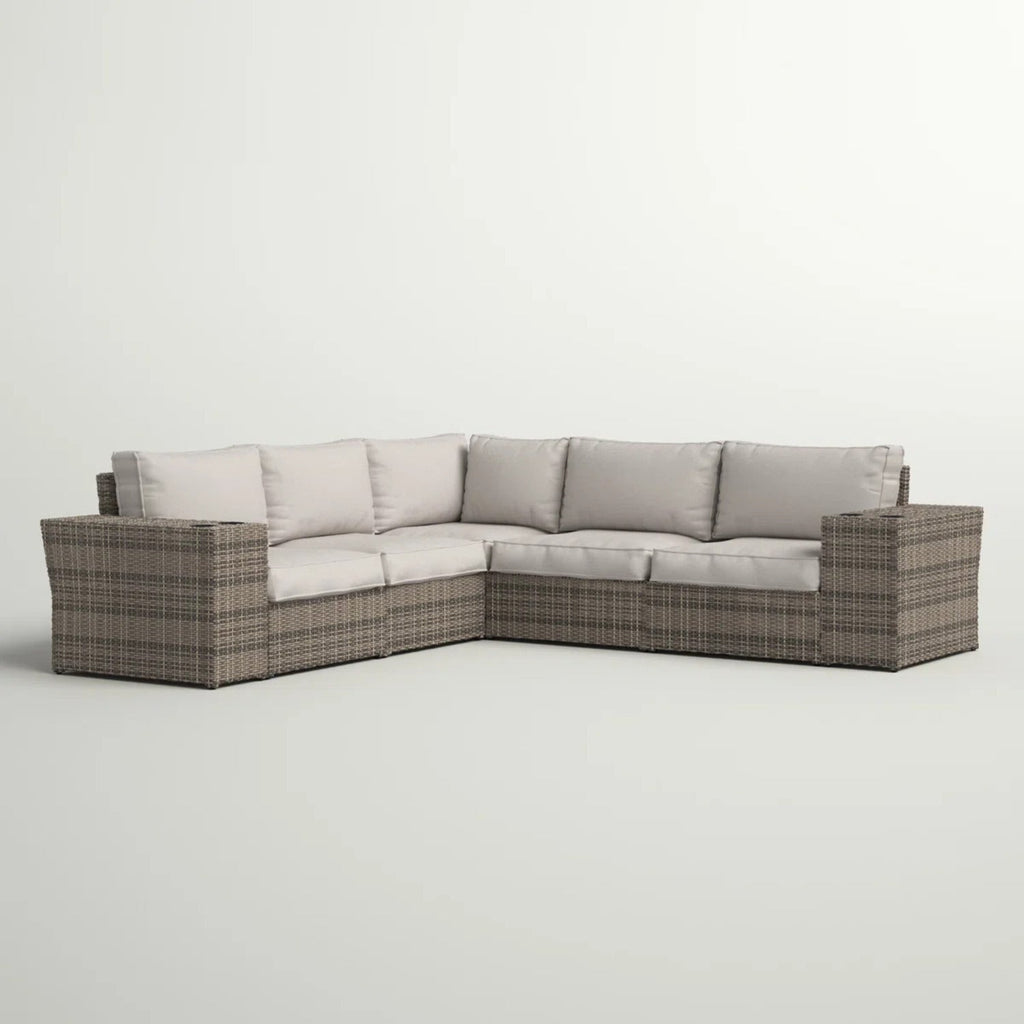 Outdoor Sectional Set HDPE Wicker Aluminum Gray L-Shape 102 In Seats 4