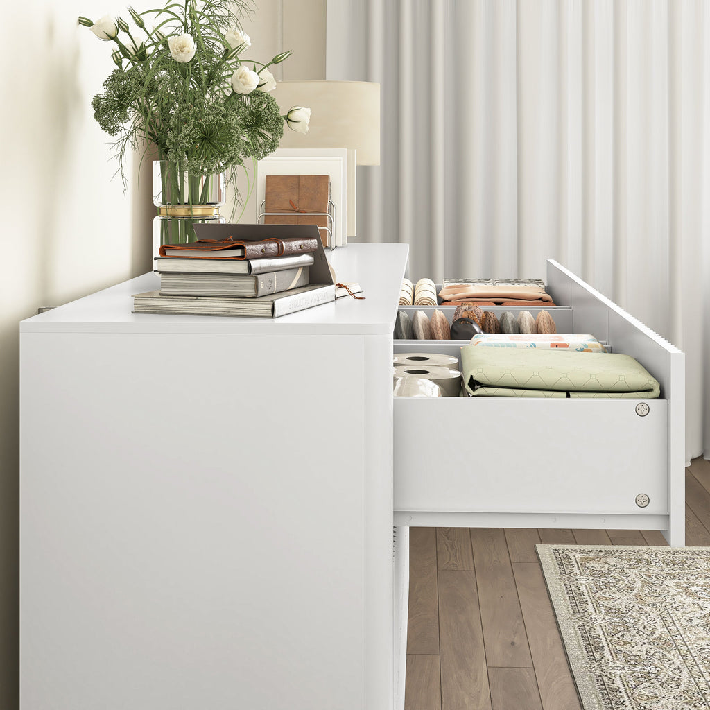 Dresser Mid-Century 9-Drawer White Wave No-Handle 59.1x15.7x31.6 In
