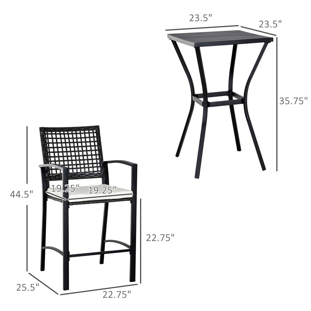Outdoor Bar Set PE Rattan Black 3 Piece High Table 2 Bar Chairs Footrest