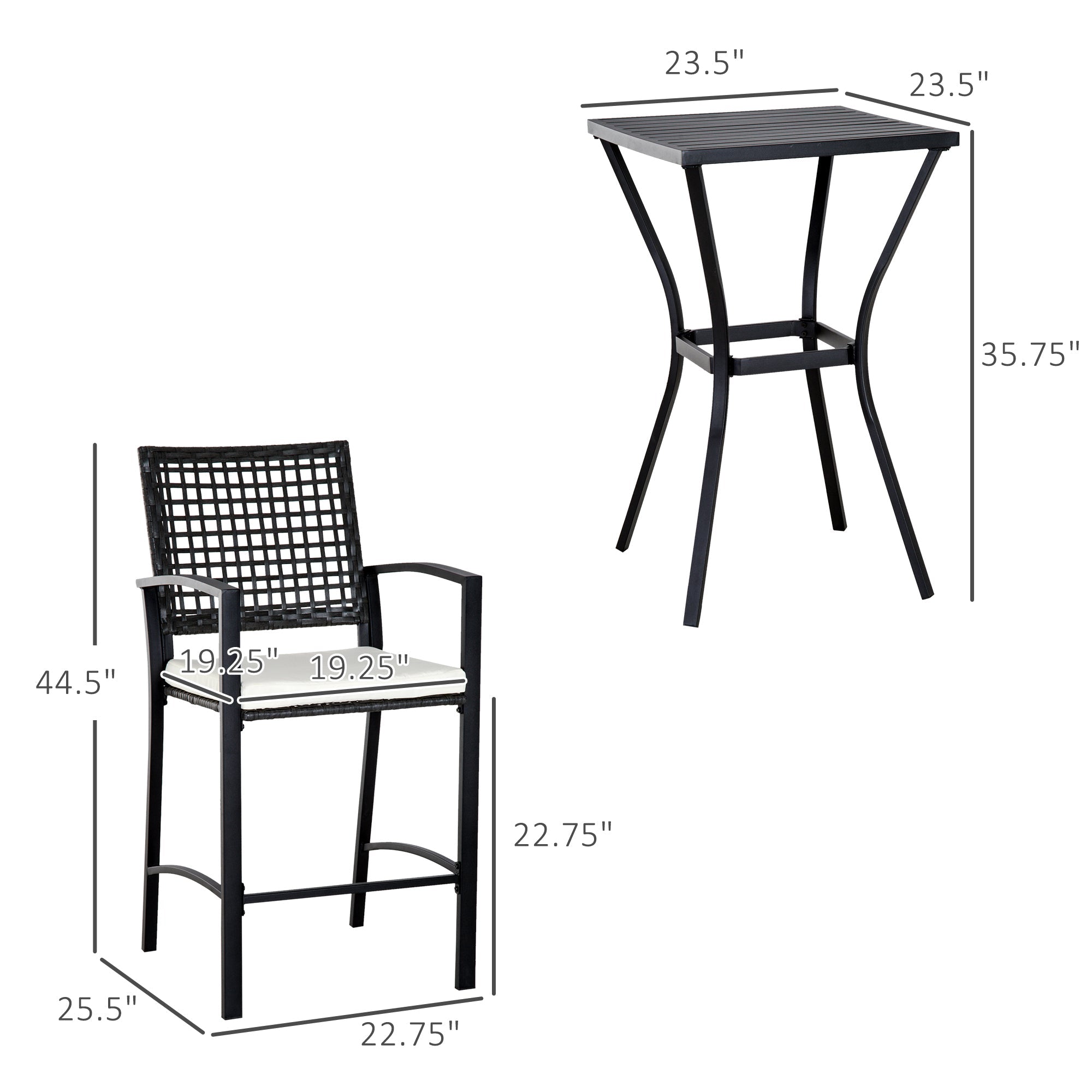 Outdoor Bar Set PE Rattan Black 3 Piece High Table 2 Bar Chairs Footrest