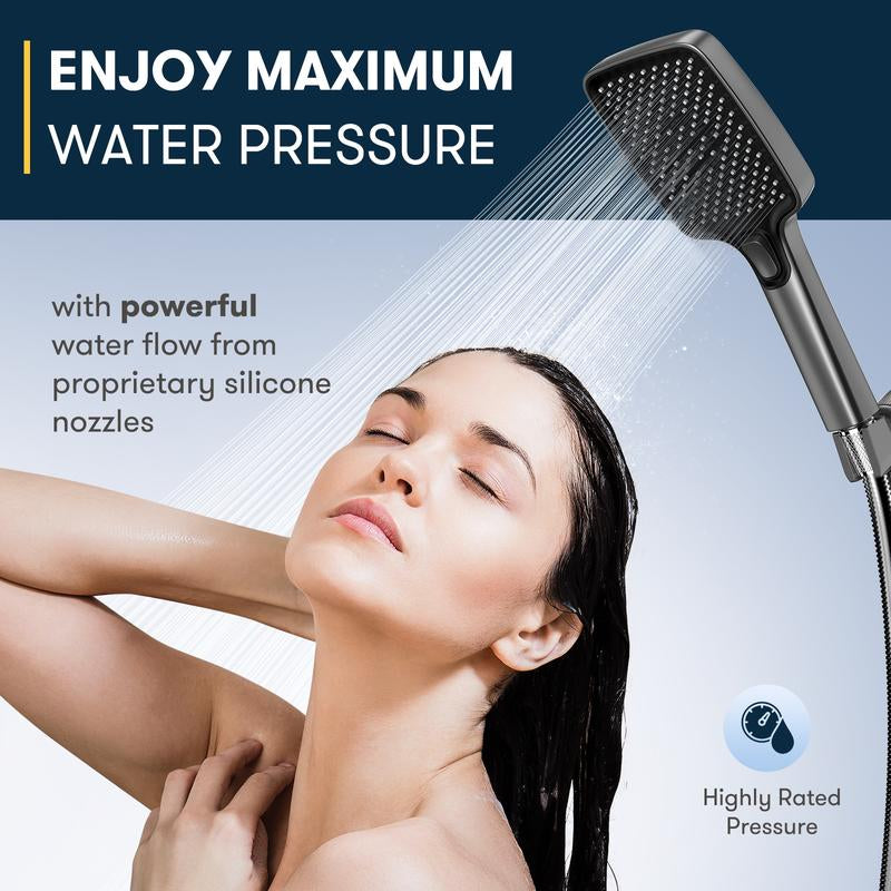 ROLAKUL High Pressure Multi-Mode Handheld Showerhead - Anti-Clogging Nozzles, Built-In Power Wash Function for Cleaning Tubs, Tiles and Pets, Extra-Long Stainless Steel Hose, Wall and Ceiling Mounts.