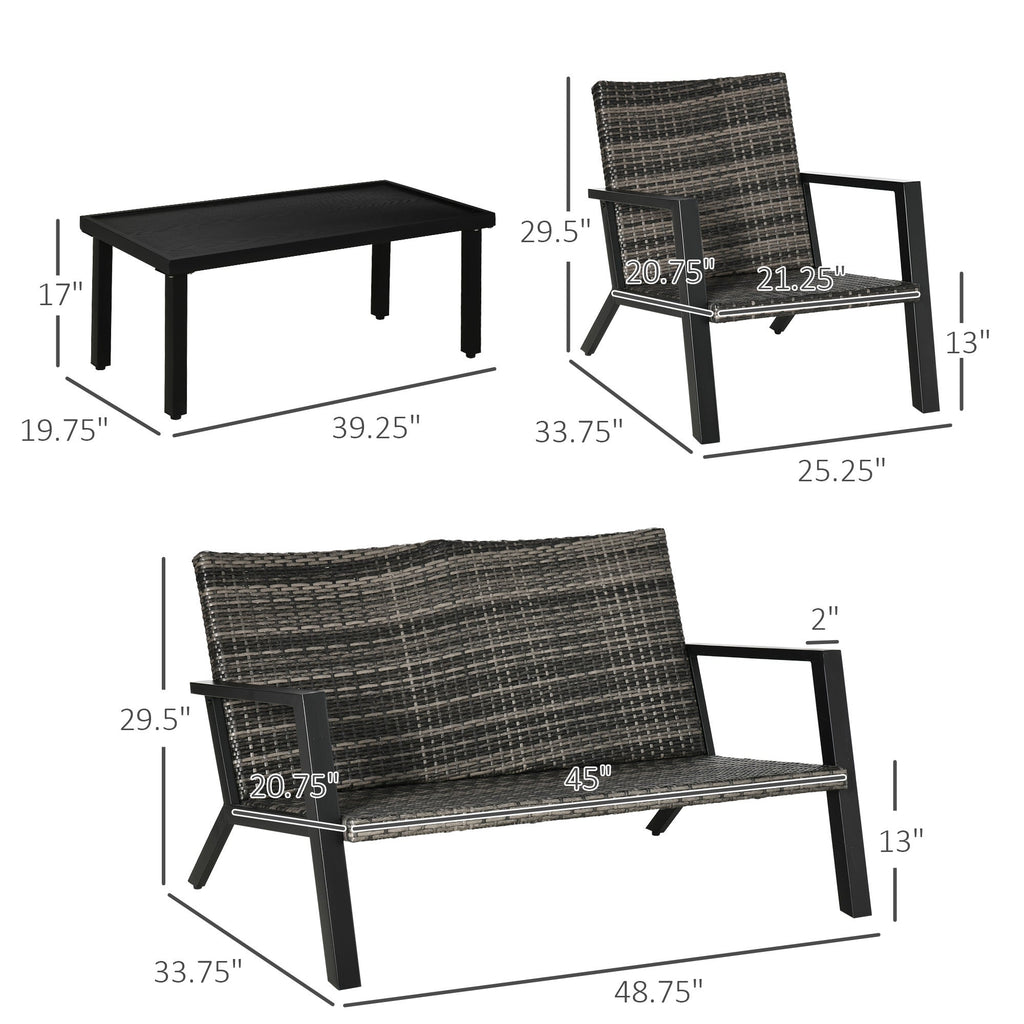 Outdoor Patio Set PE Wicker Black 4 Piece Loveseat Chairs