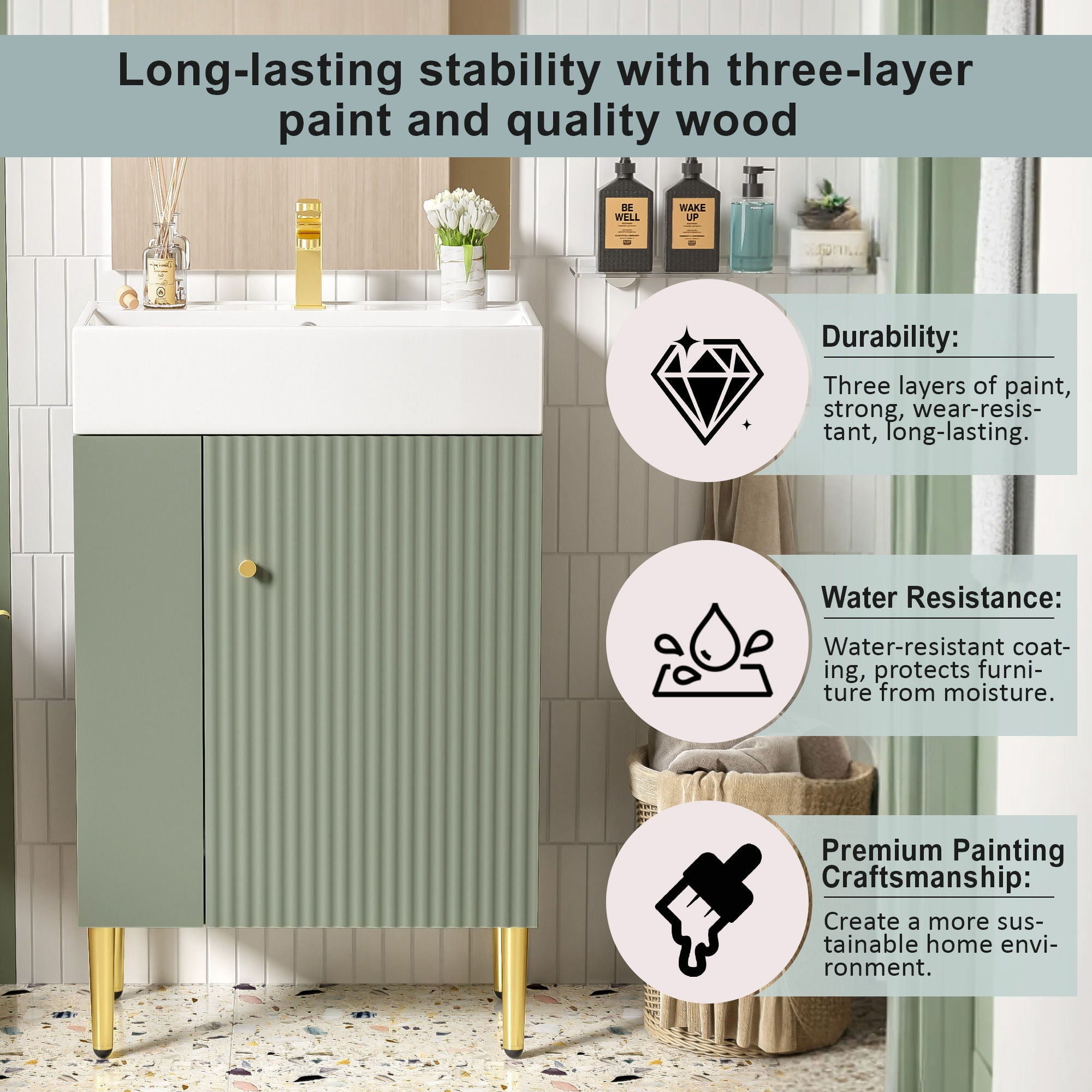 Bathroom Vanity, Combo Cabinet, Bathroom Storage Cabinet, Single Ceramic Sink