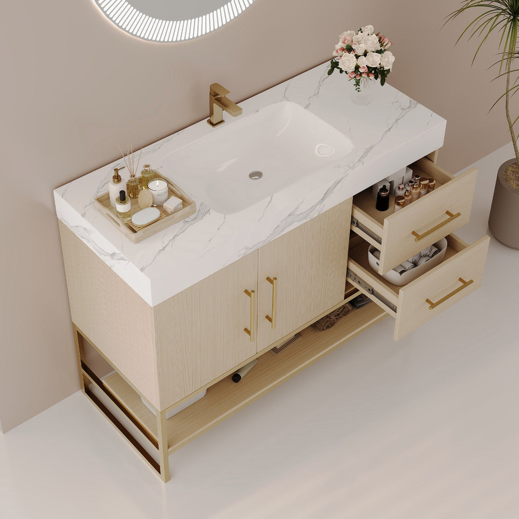 36' Modern Free-Standing Bathroom Vanity with Seamless Ceramic Sink & Sintere...