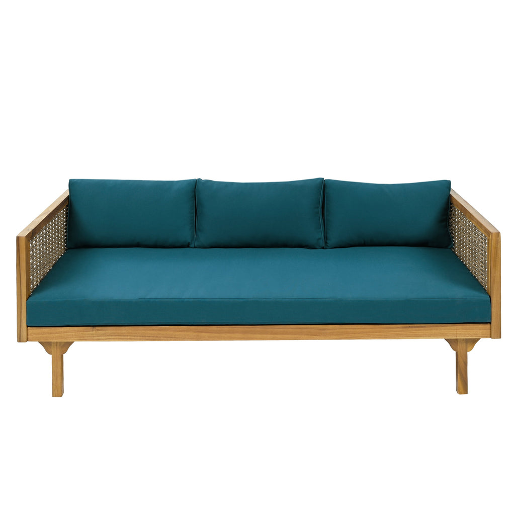 Outdoor Patio Set Acacia Wood Wicker Teak Dark Teal Daybed 2 Piece 600 LB