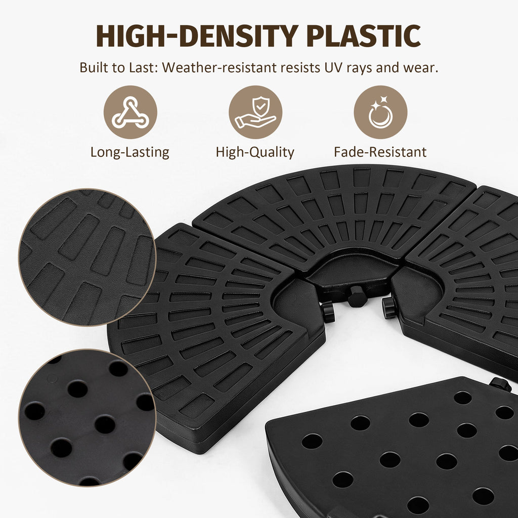 Patio Umbrella Base Fillable Black HDPE 4 Piece 220 LB Water or Sand