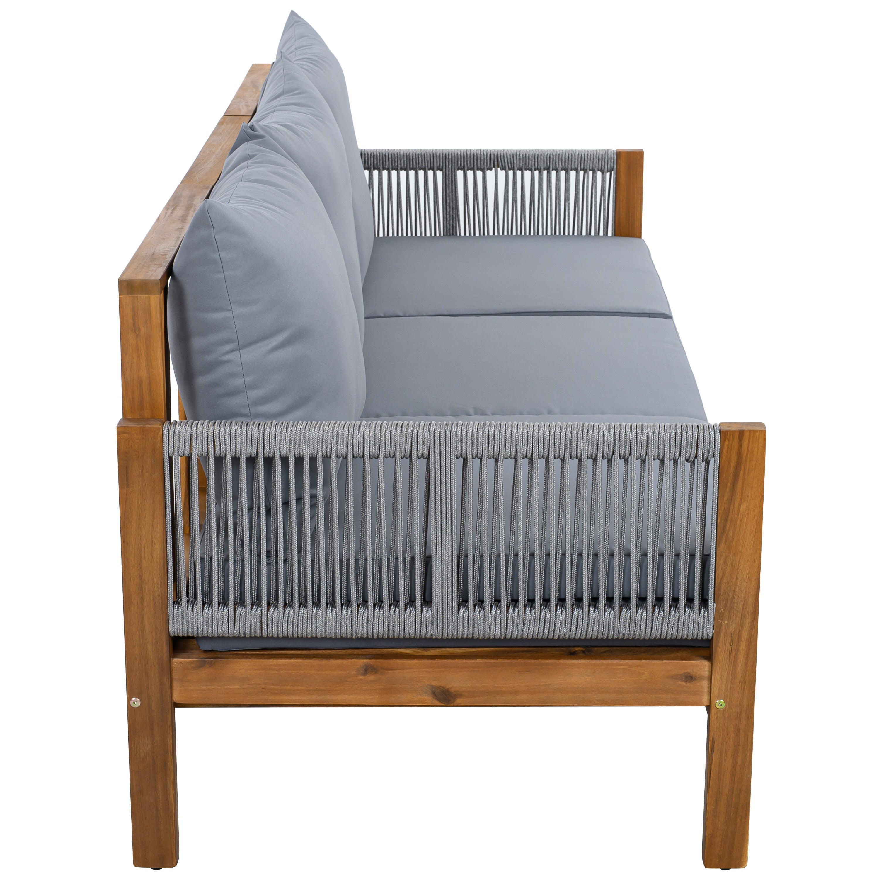 Chaise Lounge Acacia Wood Rope Natural Gray Cushion Convertible 3 Seat