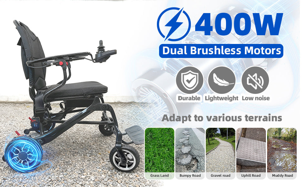 Wheelchair Electric Foldable Carbon Fiber 37 LB 30 Mile Range 38x24x37 In