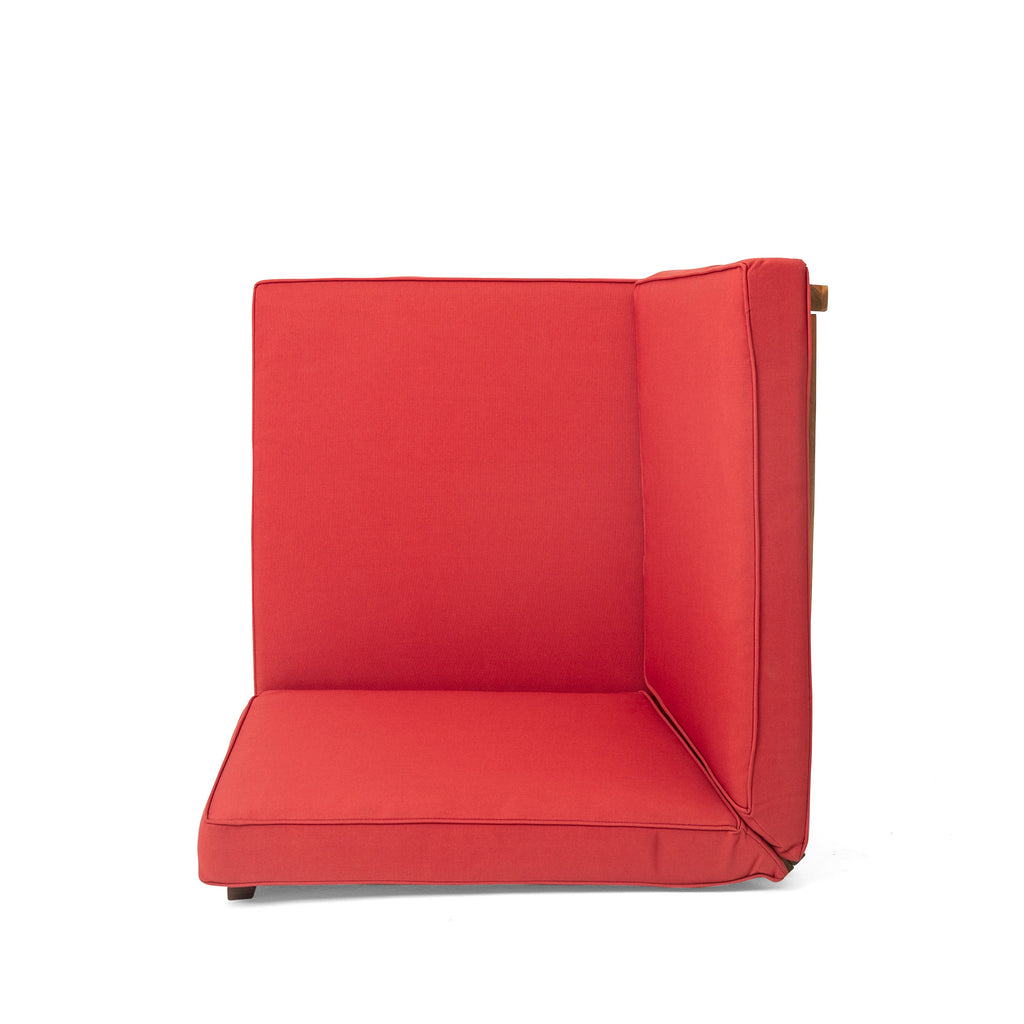 Outdoor Sectional Set Acacia Wood Teak Red Cushions 8 Seat Slatted
