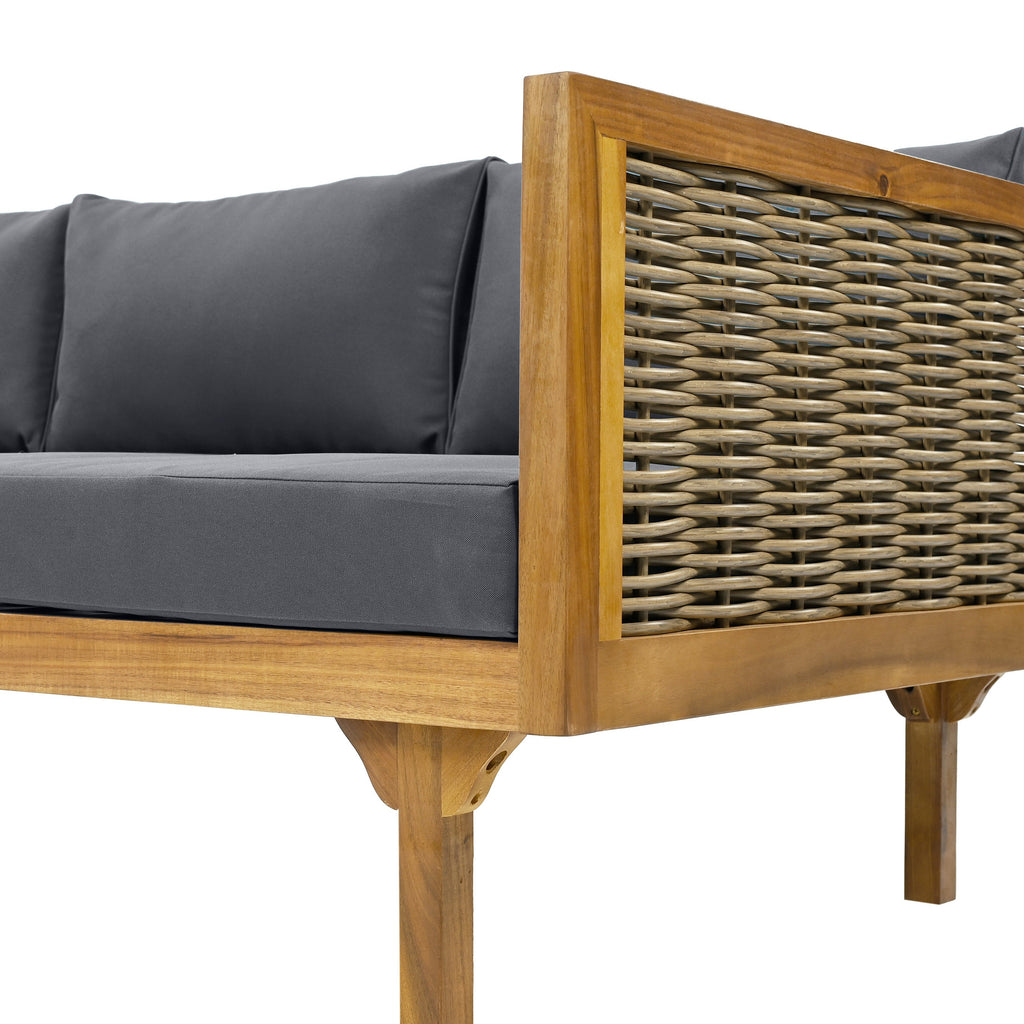 Outdoor Patio Set Acacia Wood Wicker Teak Dark Gray Daybed 2 Piece 600 LB