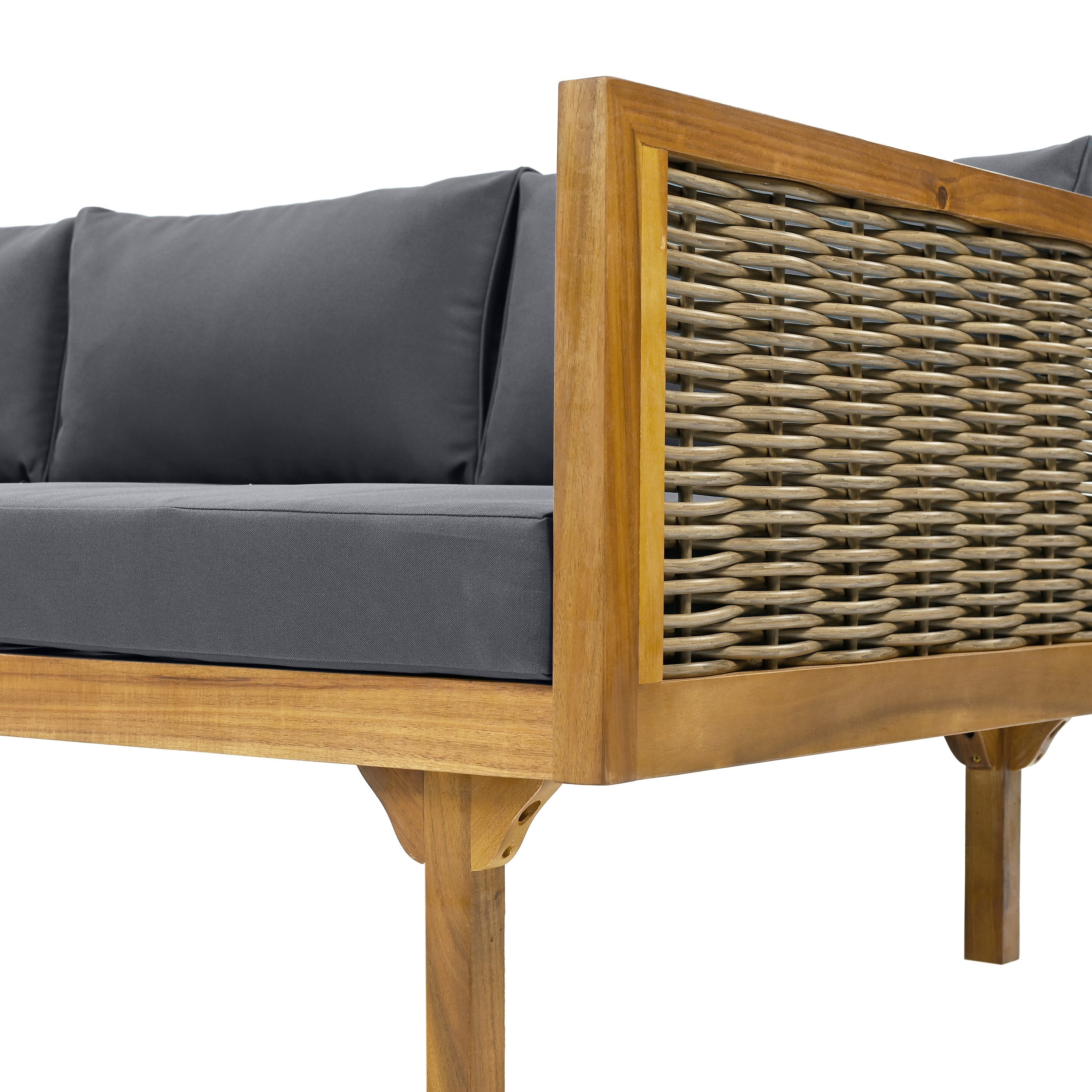 Outdoor Patio Set Acacia Wood Wicker Teak Dark Gray Daybed 2 Piece 600 LB