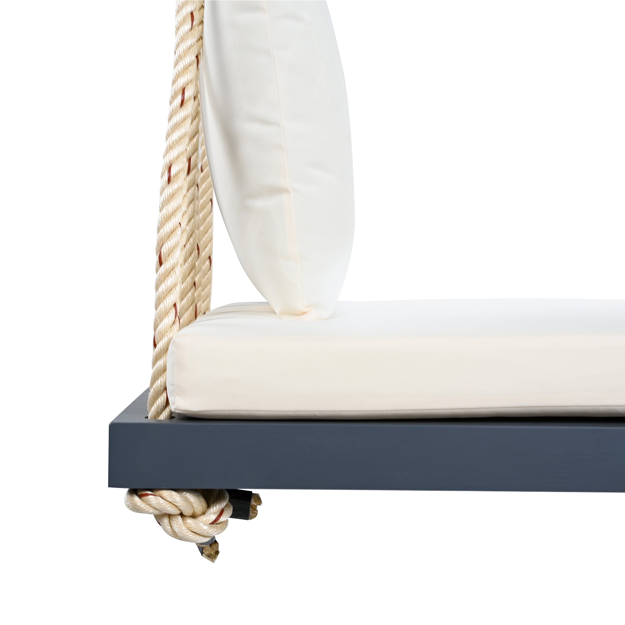 Outdoor Hanging Swing Chair Acacia Wood Gray Cushion Pillows 63x23.6 In 400 LB