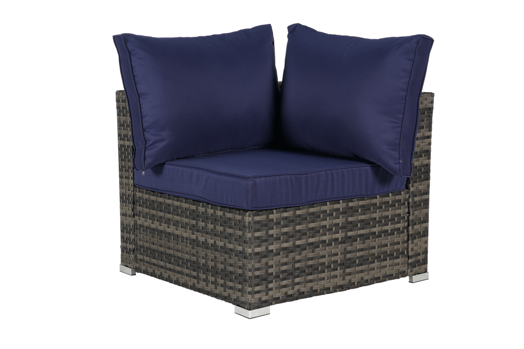 Outdoor Sectional Set PE Rattan Steel Dark Blue 8 Piece Seats 8 380 LB