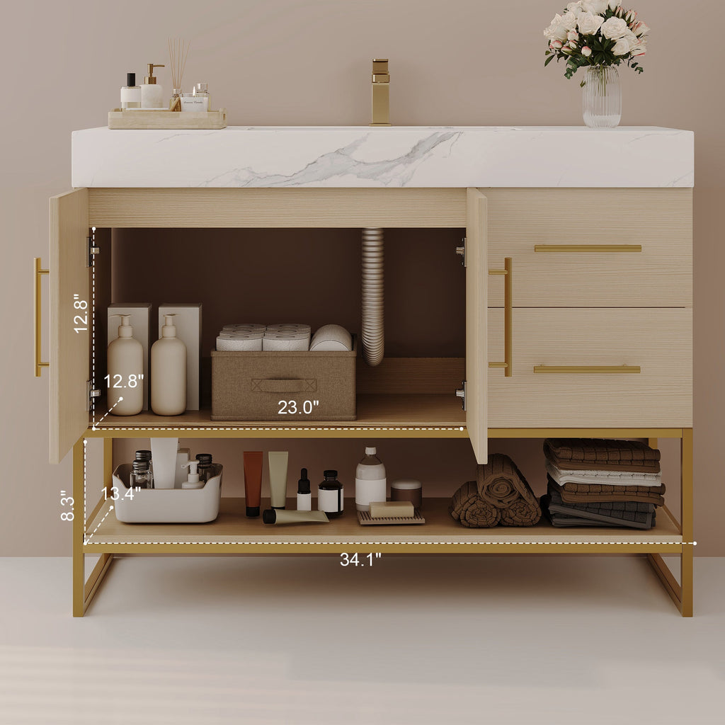 36' Modern Free-Standing Bathroom Vanity with Seamless Ceramic Sink & Sintere...