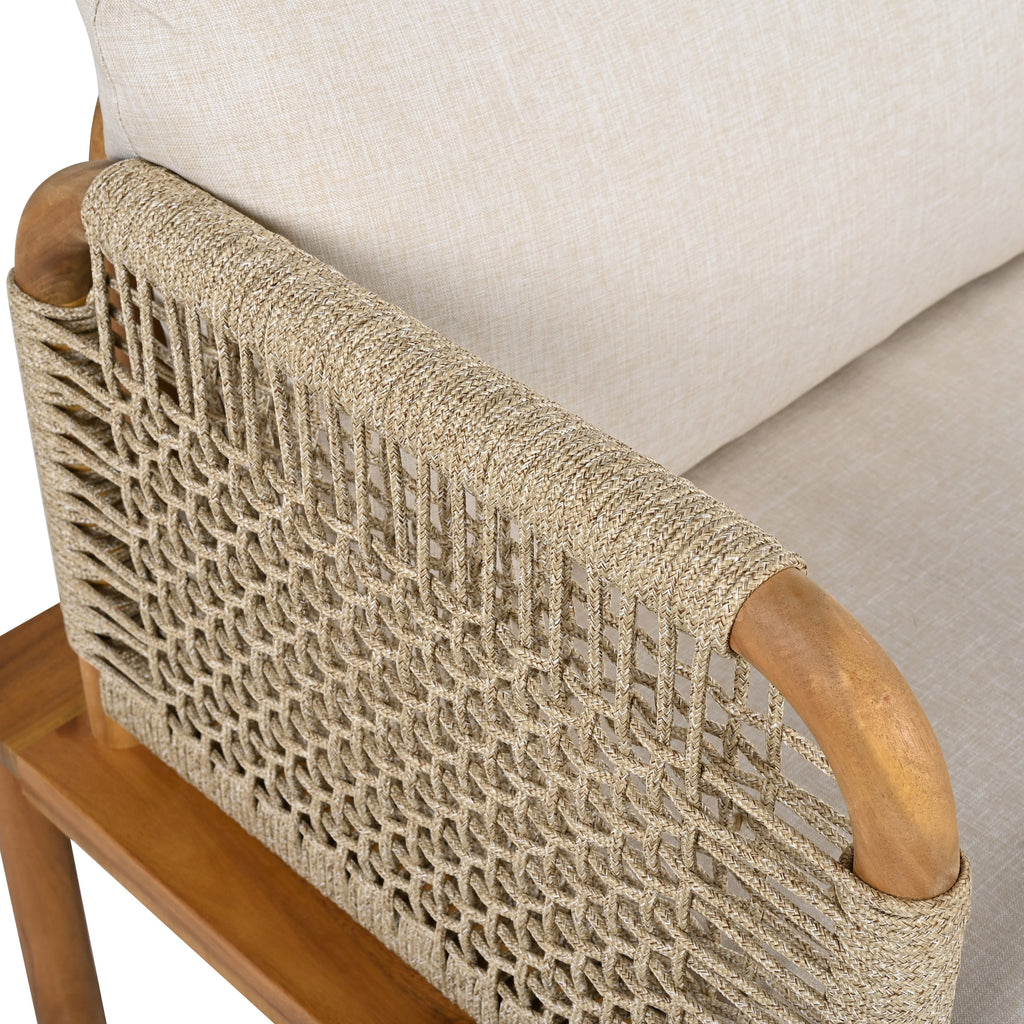 Outdoor Sofa Set Acacia Wood Rope 4 Piece Teak Beige